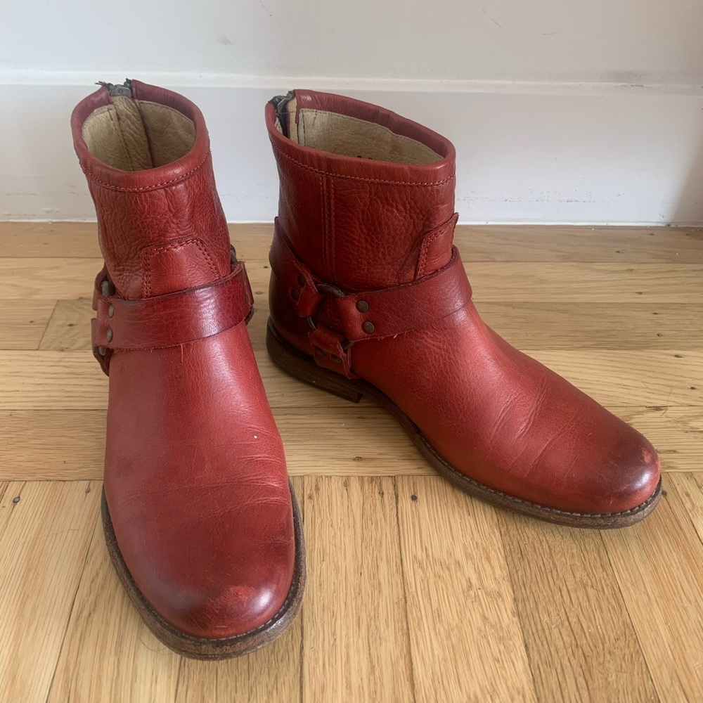 Vintage red Frye moto boots